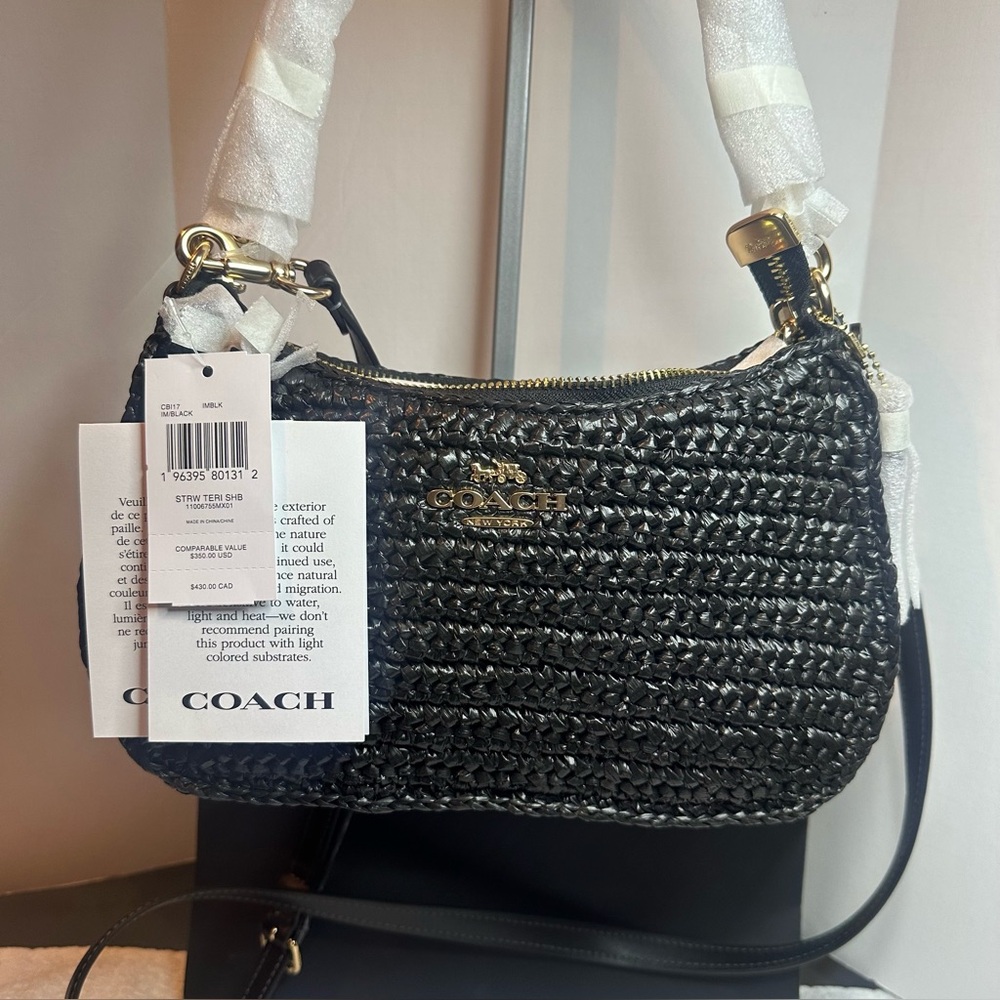 NWT Coach Straw Black Textured Crossbody Bag
